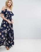 Abercrombie & Fitch Cold Shoulder Ruffle Maxi Dress - Navy