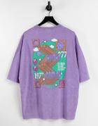 Asos Design Oversized T-shirt In Acid Wash With Back Print-purple