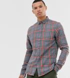 Asos Design Tall Slim Check Shirt In Gray - Gray