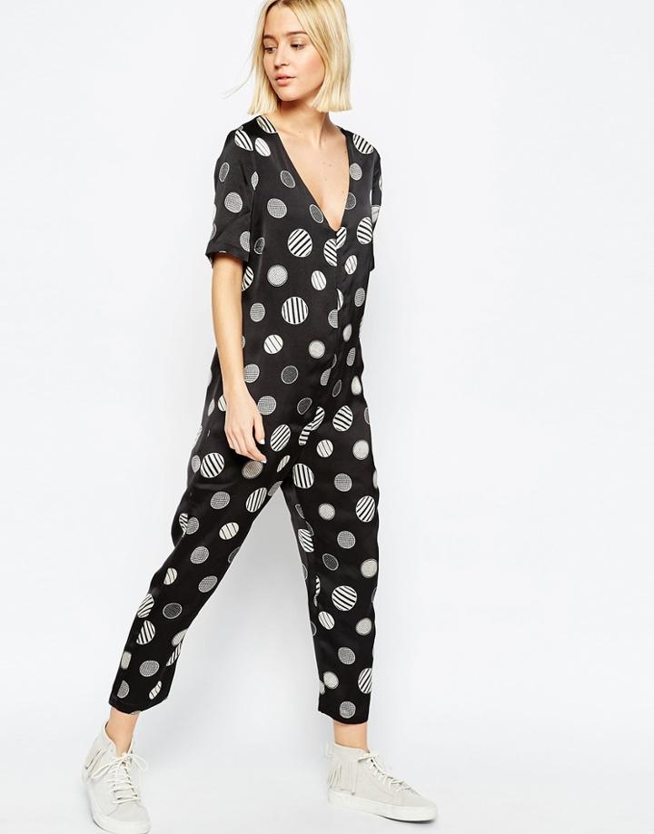 Asos White Jumpsuit In Circle Print - Multi