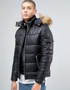 Asos Quilted Jacket With Fur Trim Hood In Black - Black