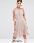 Elise Ryan Pleated Mini Dress With Lace Insert - Taupe Coco