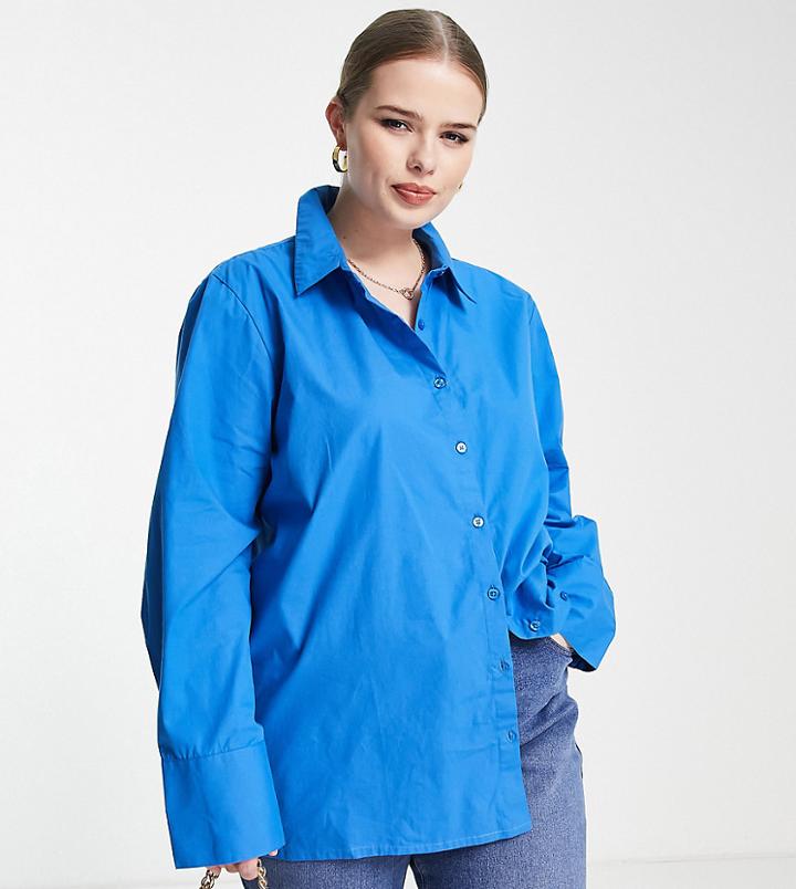 Extro & Vert Plus Cotton Oversized Shirt In Cobalt Blue