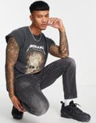 Topman Oversized Tank Top With Metallica Skull Print In Washed Black
