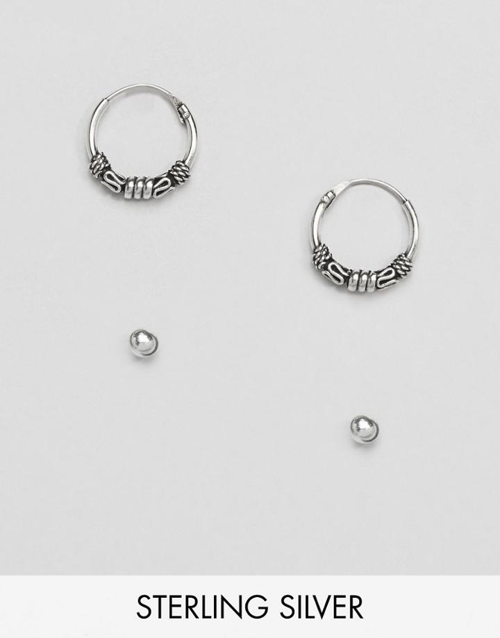 Kinsgley Ryan Sterling Silver Bali Hoops & Stud Earrings - Silver