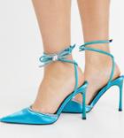 Asos Design Wide Fit Polly Embellished Bow High Heels In Blue-blues