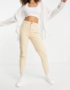 Pieces High Waisted Mom Jean In Beige-white