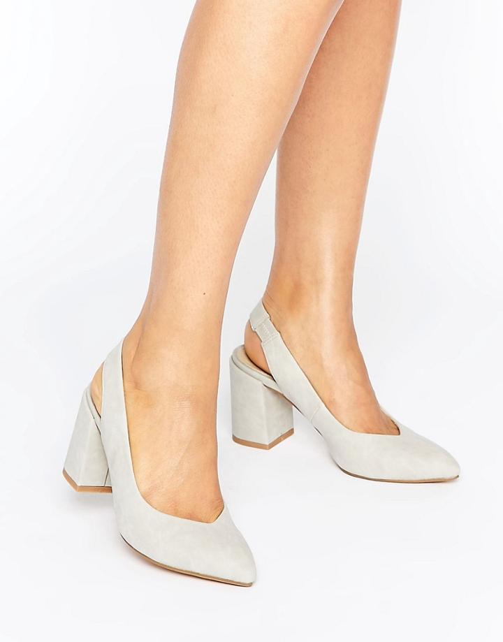 London Rebel Slingback Kitten Heel Shoes - Gray