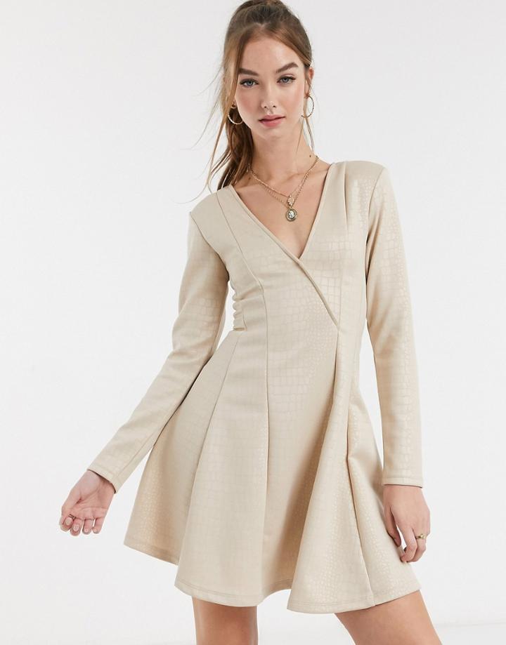 Asos Design Mini Wrap Dress In Cream Croc-neutral
