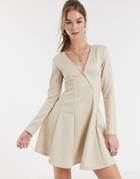 Asos Design Mini Wrap Dress In Cream Croc-neutral