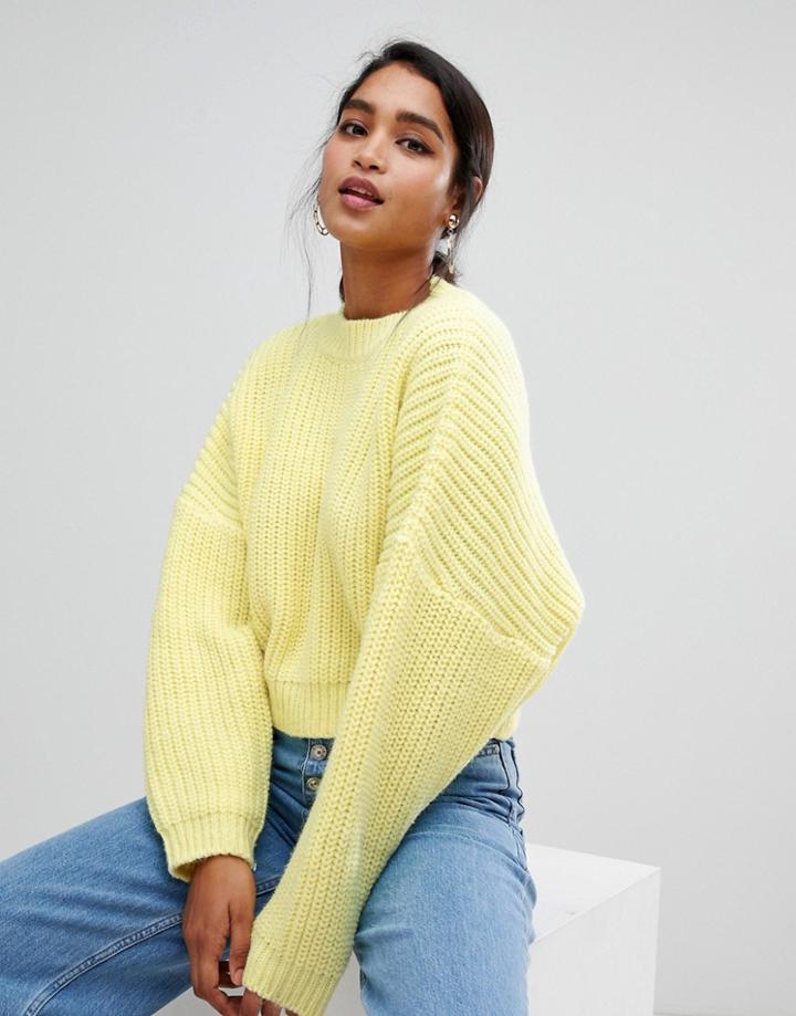 Asos Design Cropped Banana Sleeve Sweater - Yellow