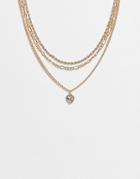 Topshop Multi Row Crystal Heart Necklace In Gold