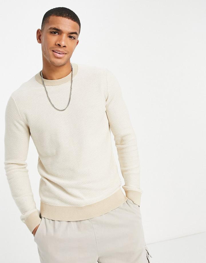 Jack & Jones Contrast Sweater In Oatmeal-white