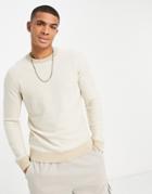 Jack & Jones Contrast Sweater In Oatmeal-white