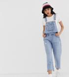 River Island Denim Overalls In Mid Wash - Blue