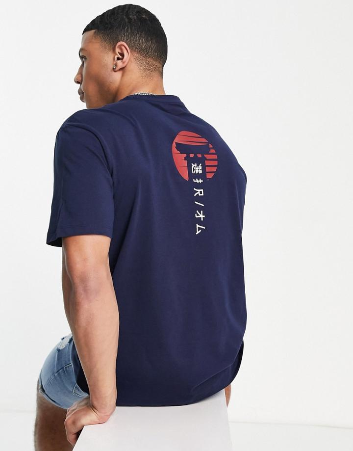 Selected Homme Temple Back Print T-shirt In Navy