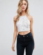 Wyldr California Skies Floral Lace Crop Top - Black