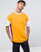 Asos Oversized Super Longline T-shirt With Contrast Front And Back Color Blocking - Yellow