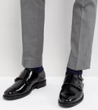 Dune Wide Fit Monk Shoes In Black Leather - Black