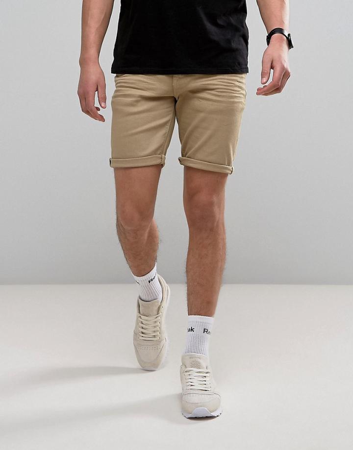 Asos Denim Shorts In Skinny Stone - Stone