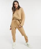 Asos Design Tracksuit Oversized Hoodie / Sweatpants In Supersoft In Camel-neutral