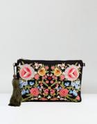 Yoki Embroidered Floral Clutch Bag With Tassel Detail - Blue