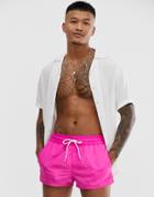 Asos Design Swim Shorts In Neon Pink Super Short Length - Pink