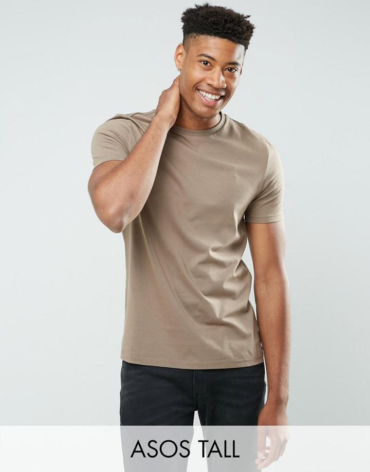 Asos Tall T-shirt With Crew Neck - Brown