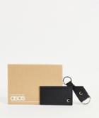 Asos Design Keyring And Card Holder Set In Leather With C Initial-black
