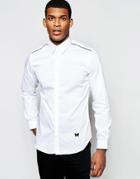 Good For Nothing Long Sleeved Shirt With Contrast Piping In Slim Fit - White