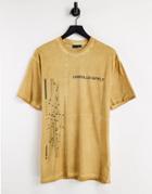 Asos Unrvlld Spply Relaxed T-shirt With Oil Wash Cut And Sew Details And Logo Chest Print In Yellow