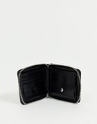 Asos Design Faux Leather Zip Around Wallet In Black With Circle Puller And Chain