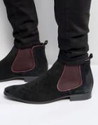Asos Chelsea Boots In Black Suede With Burgundy Details - Black