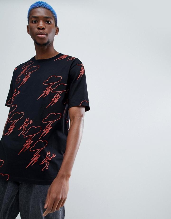 Weekday Frank Cloud Print T-shirt - Black