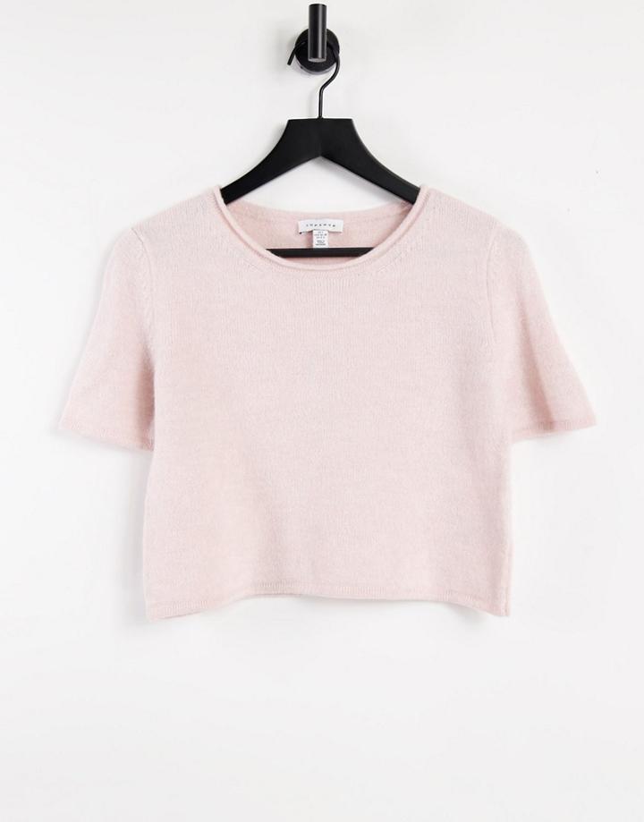 Topshop Knitted Boxy Tee In Pink