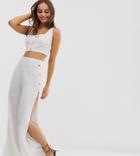 Glamorous Exclusive Button Crop & Beach Pants Two-piece In White
