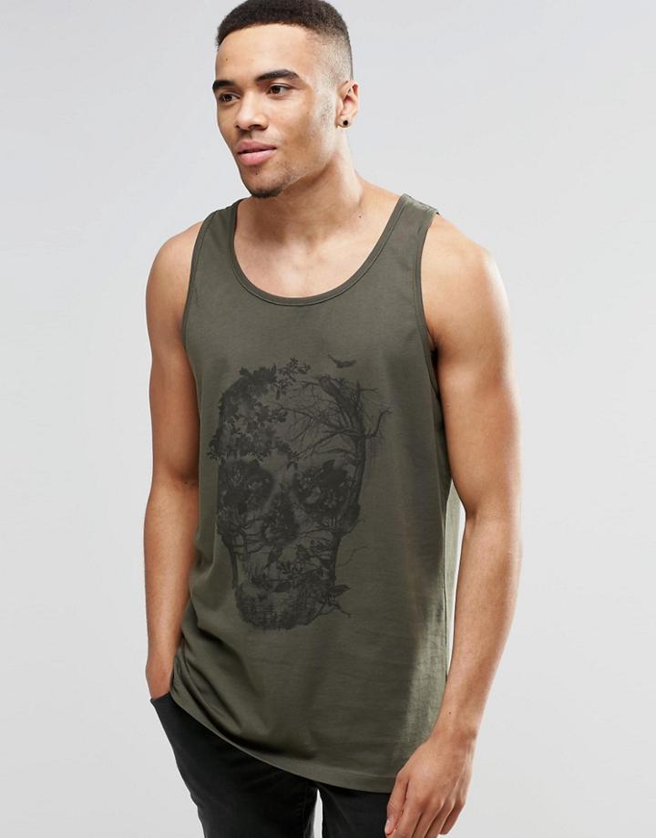 Asos Longline Tank With Skull Print - Khaki