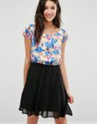 Pussycat London Skater Dress With Floral Print Top - Multi