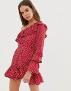 In The Style Polka Dot One Shoulder Dress - Multi