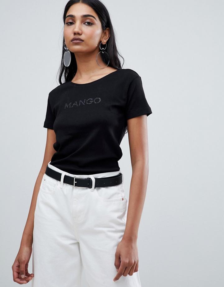 Mango Logo T-shirt In Black - Multi