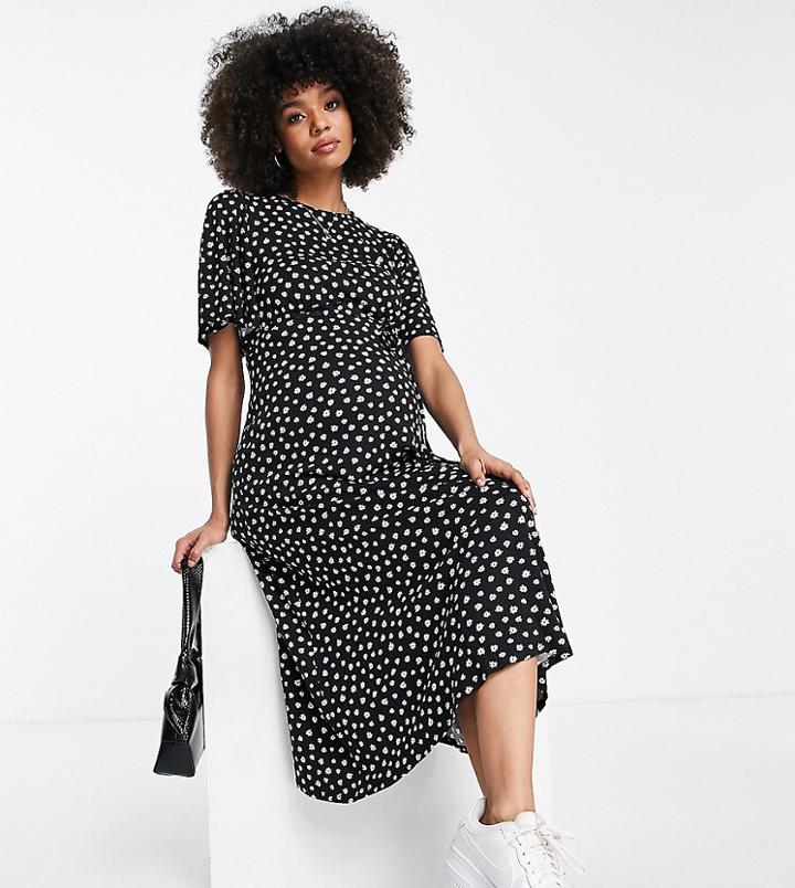 New Look Maternity Wrap Dress In Black Print