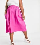 Asos Design Curve Midi Skirt With Pocket Detail In Pink