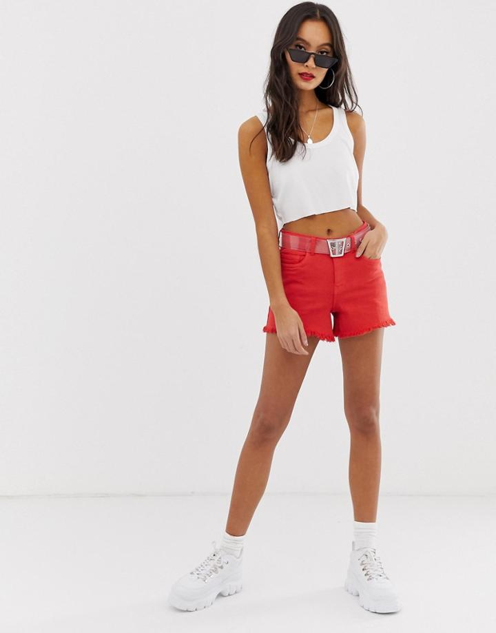 Noisy May High Waist Denim Shorts In Red - Red