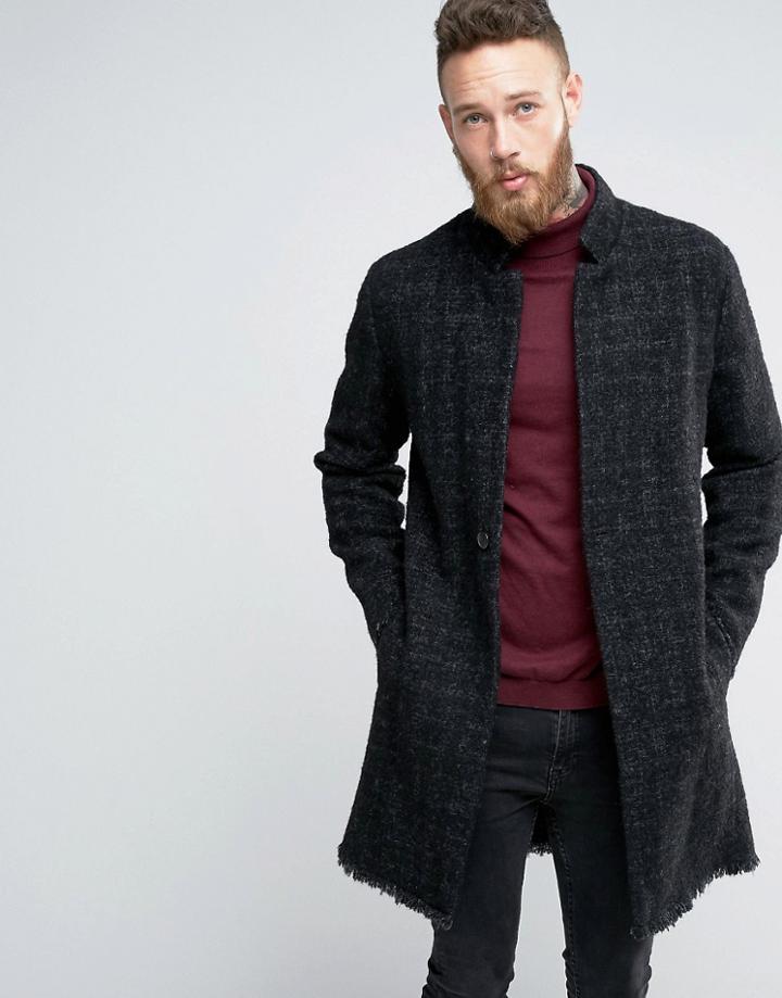 Asos Textured Raw Edge Overcoat In Gray - Gray