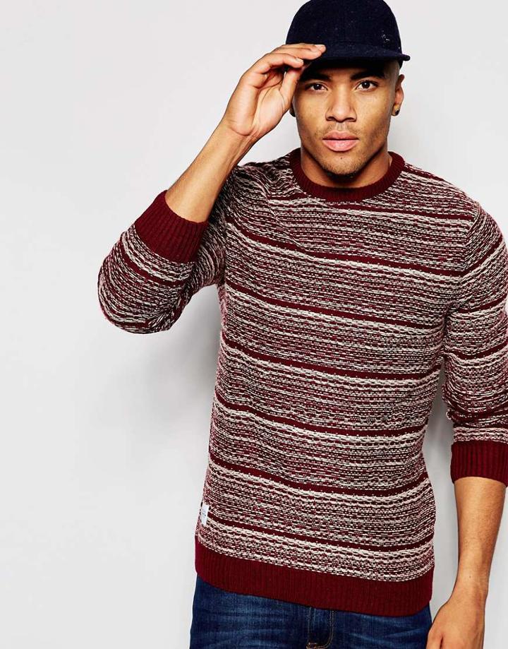 Native Youth Intarsia Indigo Drop Stitch Sweater - Red