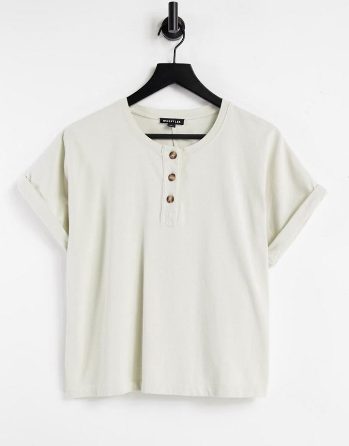 Whistles Button Front T Shirt In Beige-white
