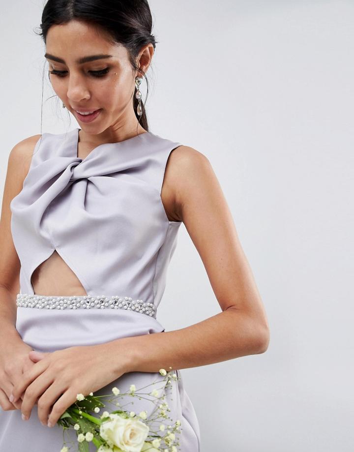 Asos Design Bridesmaid Pearl Trim Twist Front Maxi Dress - Pink