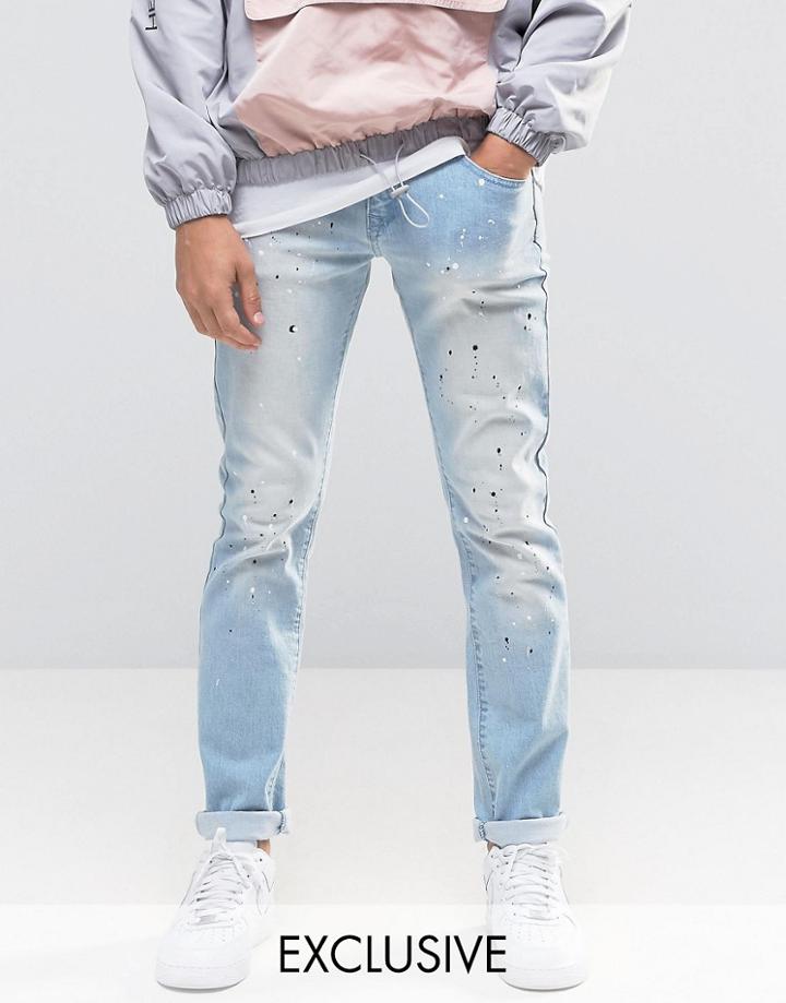 Hero's Heroine Slim Jeans With Paint Splatter - Blue