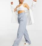 River Island Petite Belted Wide Leg Pants In Blue-blues