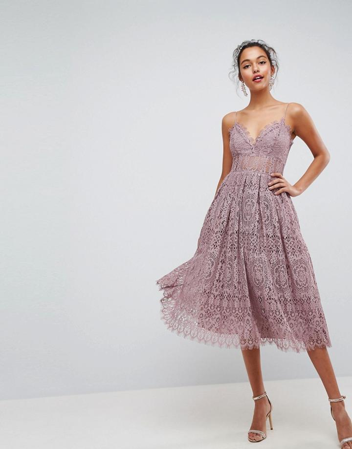 Asos Lace Cami Midi Prom Dress-purple